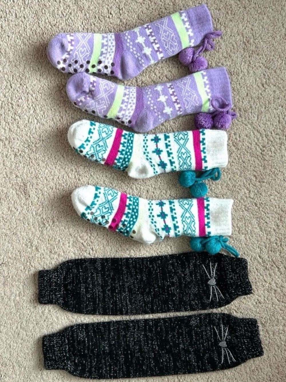 Set of 2 Youth Cozy Cabin Nordic Pom-Pom Crew Socks & 1 Pair Knit Leg Warmers